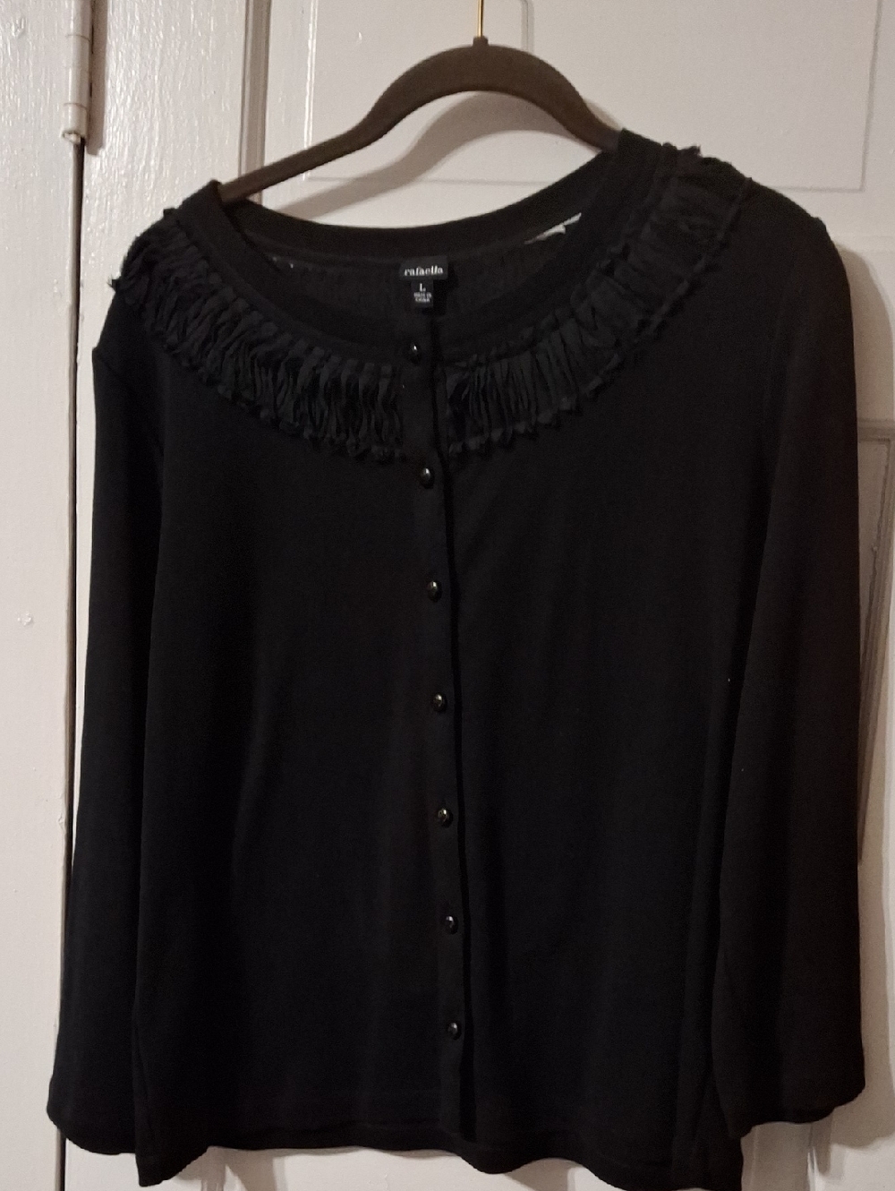 Rafaella Black Fringe-Trim Button-Front Top (Mis225)